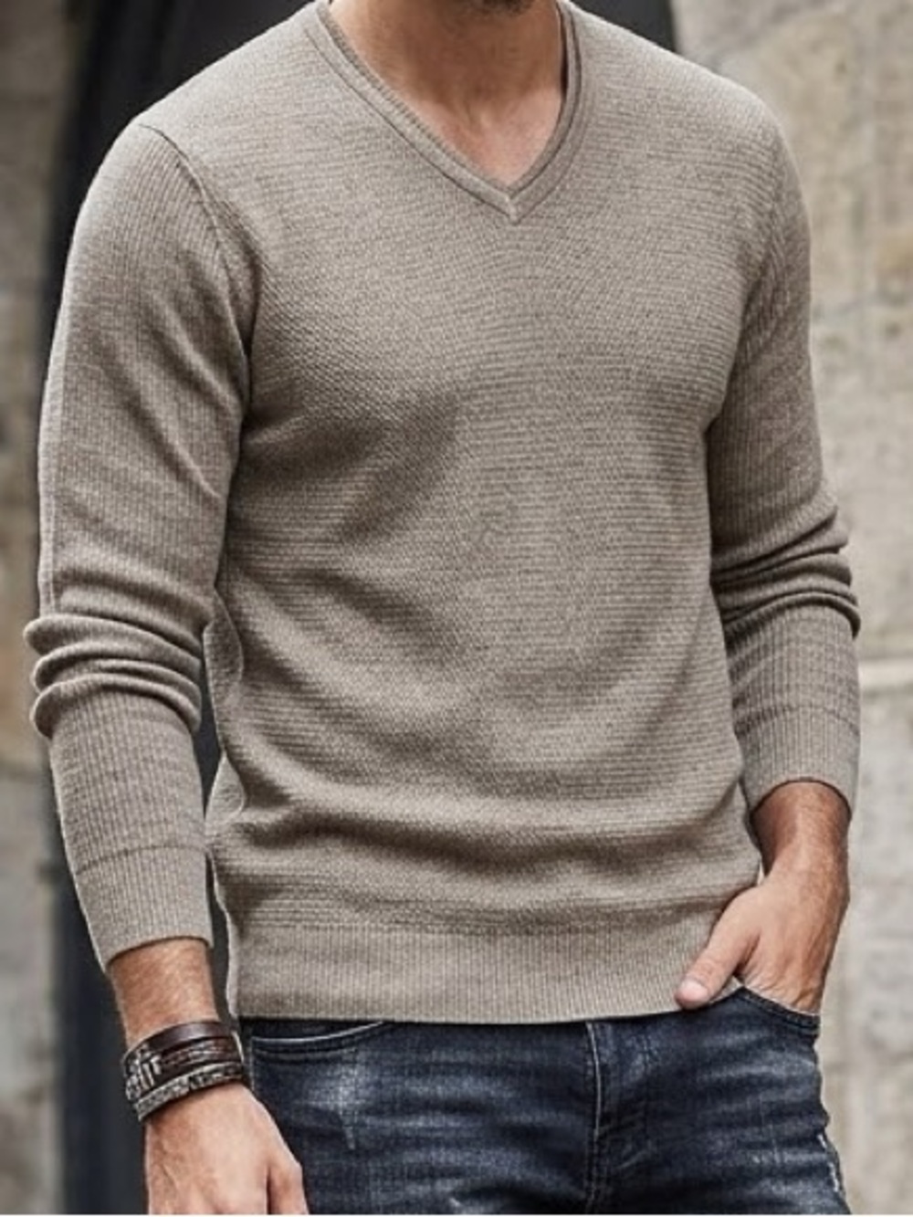 John Varvatos Linen Blend V-Neck Sweater